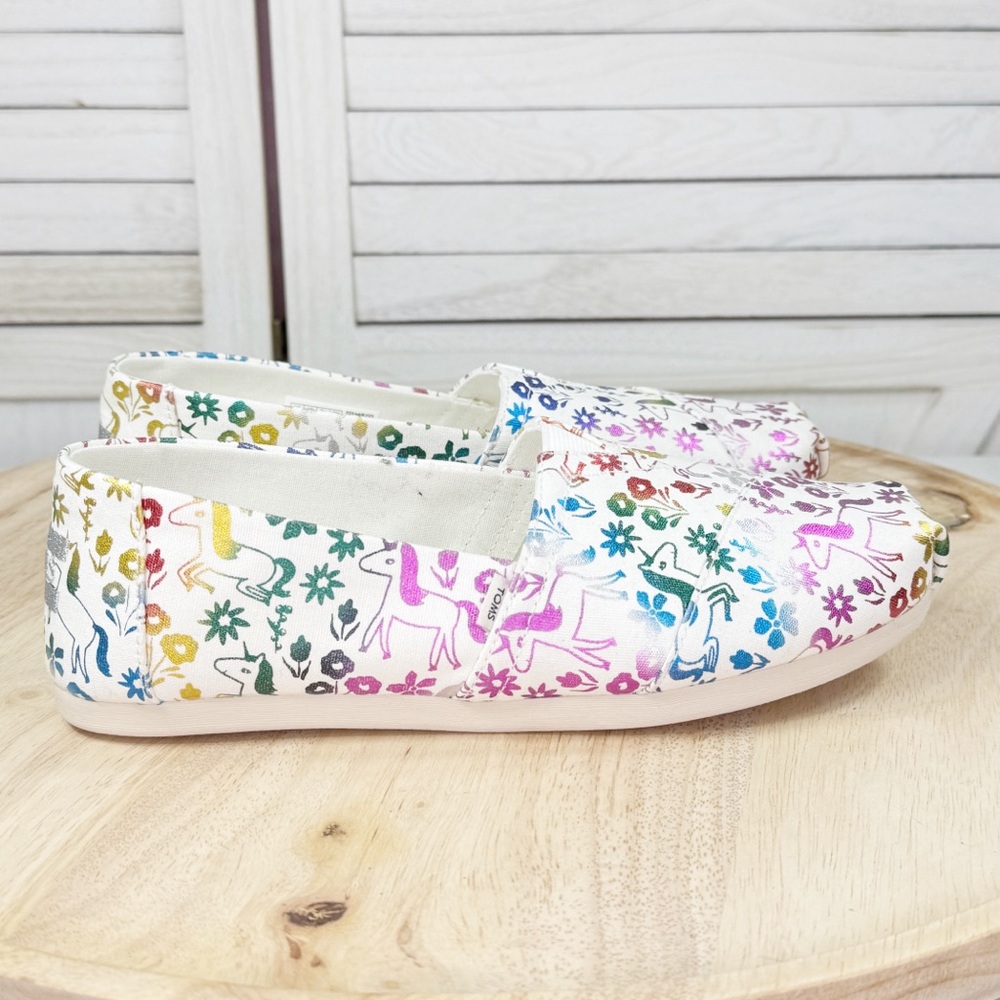 TOMS Alpargata Metallic Rainbow Unicorns Canvas Slip On Flats‎ White Multi 8